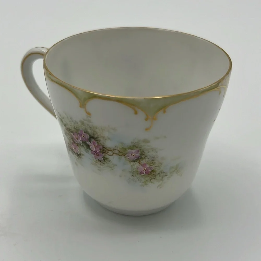 THEODORE HAVILAND EARLY 1900’s VINTAGE PINK PURPLE FLORAL TEA CUP AND SAUCER SET